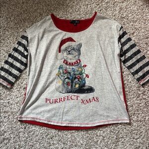 Gray and Red Christmas Cat 3/4 Sleeves